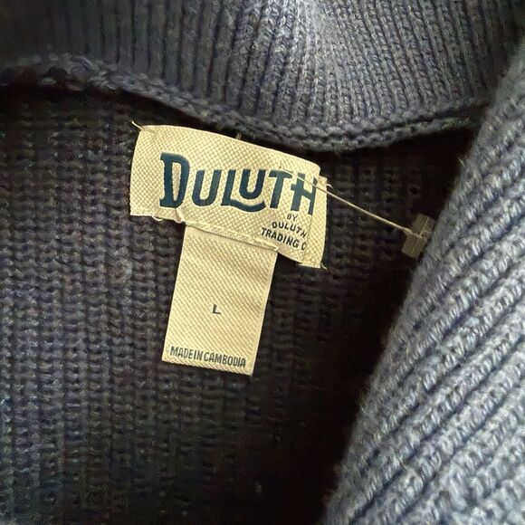 Duluth Trading Knit Pullover Sweater Blue Shawl Neck Buttons Wool Blend Size L - Picture 3 of 6